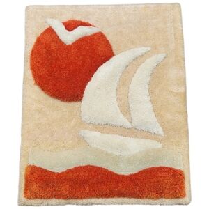 Vintage Rare XL Frank Lane 70s MCM Wall Art Carpet Shag Sailboat Orange Cream